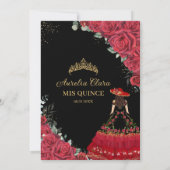 Rote Rosen Floral Black Charro Quinceañera Einladung (Rückseite)