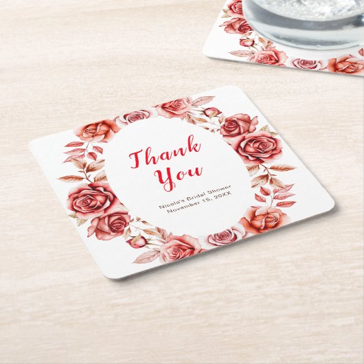 Rote Rosen Floral Brautparty Square Papierstreifen Rechteckiger Pappuntersetzer (angewinkelt)