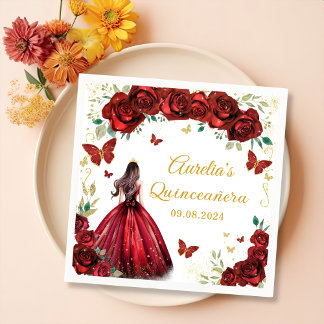 Rote Rosen Floral Butterfells Prinzessin Quinceane Serviette