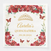 Rote Rosen Floral Butterfliegen Quinceanera Napkin Serviette (Vorderseite)