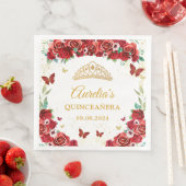 Rote Rosen Floral Butterfliegen Quinceanera Napkin Serviette (Beispiel)