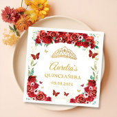 Rote Rosen Floral Butterfliegen Quinceanera Napkin Serviette