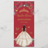 Rote Rosen Floral Champagner Dress Quinceñera Menü Programm (Rückseite)