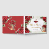 Rote Rosen Floral Charro Cowboy Boots Quinceanera Gästebuch (Voll)