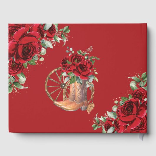 Rote Rosen Floral Charro Cowboy Boots Quinceanera Gästebuch (Rückseite)