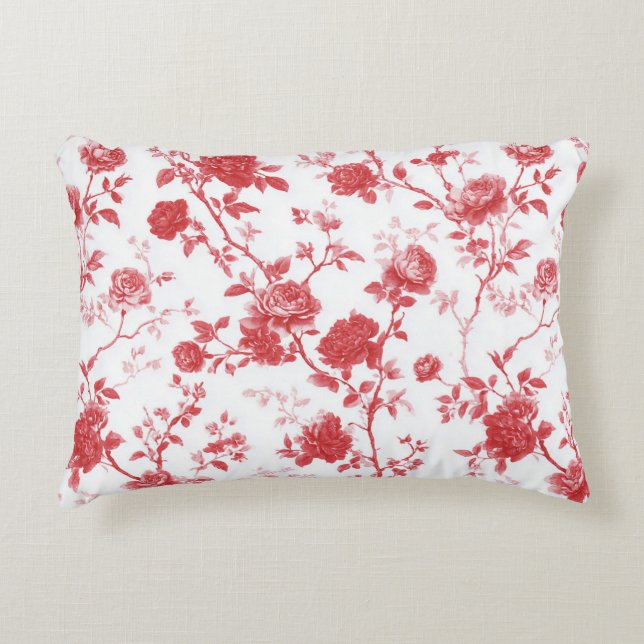 Rote Rosen Floral Dekokissen (Vorderseite)