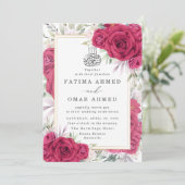 Rote Rosen Floral Islamische Hochzeit Einladung (Stehend Vorderseite)