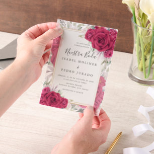 Rote Rosen Floral Nuestra Boda Spanish Wedding Pergament Einladungen