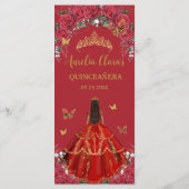 Rote Rosen Floral Quinceñera Brown Princess Menü Programm (Rückseite)