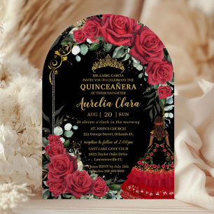 Rote Rosen Floral Schwarzer Charro Quinceanera 15 Einladung