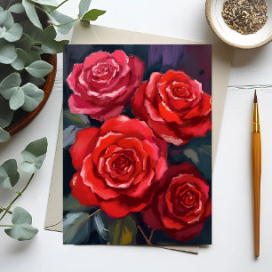 Rote Rosen Florale Aquarell Gemalte Blumen Karte