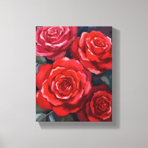 Rote Rosen Florale Aquarell gemalte Blumen Leinwanddruck