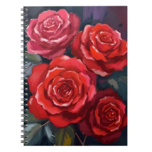 Rote Rosen Florale Aquarell Gemalte Blumen Notizblock