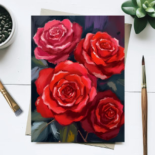 Rote Rosen Florale Aquarell gemalte Blumen Postkarte