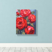 Rote Rosen | Florale Aquarellmalerei Leinwanddruck (Insitu (Holzboden))