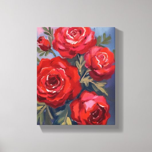 Rote Rosen | Florale Aquarellmalerei Leinwanddruck (Vorderseite)