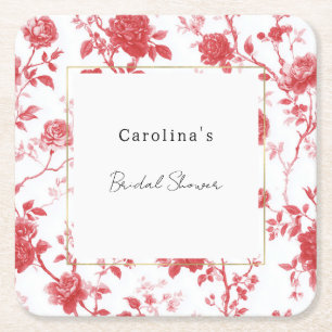 Rote Rosen Florale Babyparty  Rechteckiger Pappuntersetzer