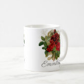 Rote Rosen Florale Elegante Vintage Name Kaffeetasse (VorderseiteRechts)