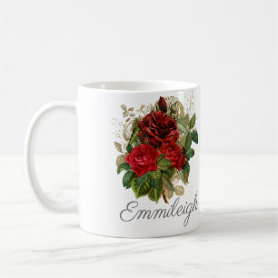 Rote Rosen Florale Elegante Vintage Name Kaffeetasse