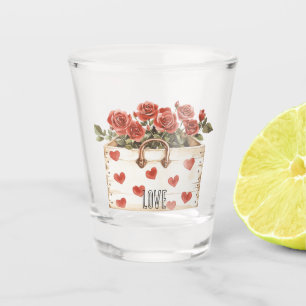 Rote Rosen Florale Herzen Liebe  Schnapsglas