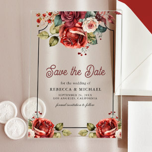 Rote Rosen Florale Hochzeit Termin vormerken Acryleinladungen
