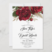 Rote Rosen Florale Moderne Boho-Hochzeit Einladung (Vorderseite)