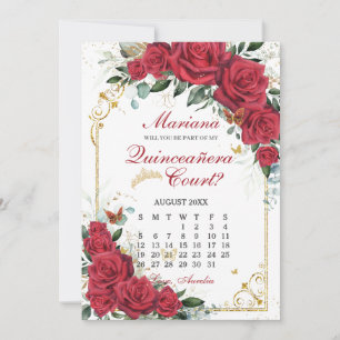 Rote Rosen Florale Quinceanera Hof Antrag Karte