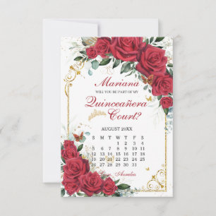Rote Rosen Florale Quinceanera Hof Antrag Karte