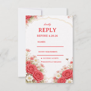 Rote Rosen Florale Reaktion RSVP Karte