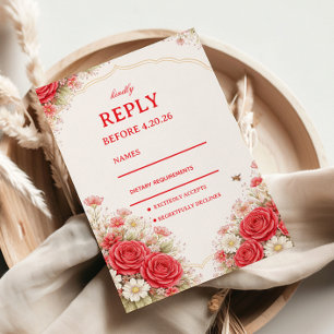 Rote Rosen Florale Reaktion RSVP Karte