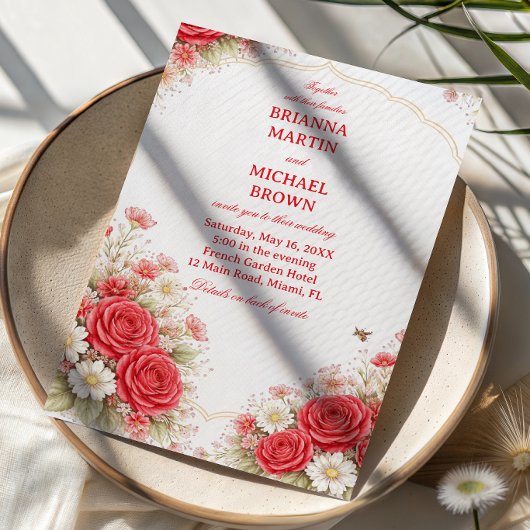 Rote Rosen Florale Romantik Einladung