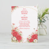 Rote Rosen Florale Romantik Einladung (Stehend Vorderseite)