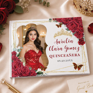 Rote Rosen Florale Schmetterlinge QUINCEAÑERA 16 F Gästebuch