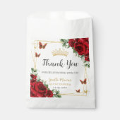Rote Rosen Florale Schmetterlinge Quinceanera Swee Geschenktütchen (Vorderseite)