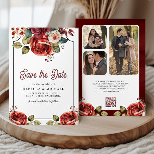 Rote Rosen Florales Foto QR-Code Hochzeit Save The Date