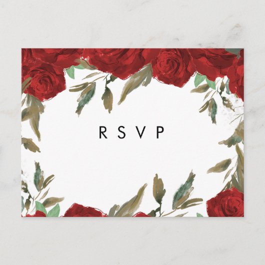 rote Rosen florals boho Hochzeit rsvp Postkarte (Vorderseite)