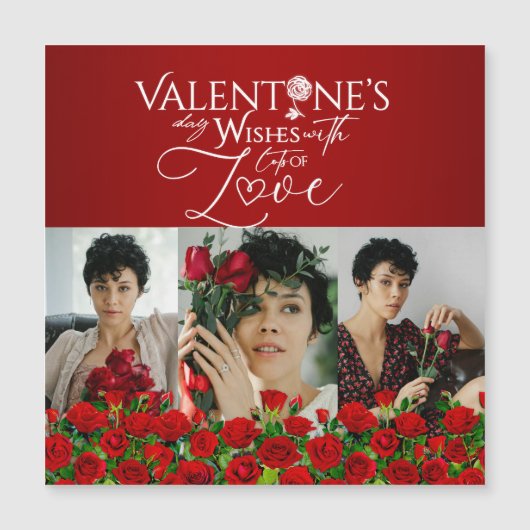 Rote Rosen - Foto-Collage zum Valentinstag Magnetkarte (Vorderseite)
