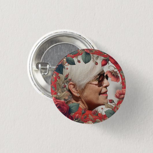 Rote Rosen FOTO Memorial Keepake Sentimental Button (Vorne & Hinten)
