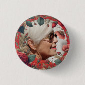 Rote Rosen FOTO Memorial Keepake Sentimental Button (Vorderseite)