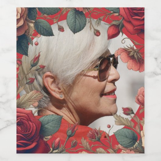 Rote Rosen FOTO Memorial Keepake Sentimental Weinetikett (Einzelnes Label)