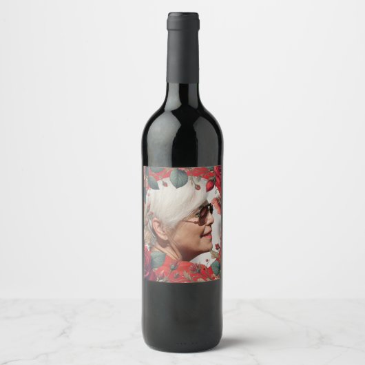 Rote Rosen FOTO Memorial Keepake Sentimental Weinetikett (Vorderseite)