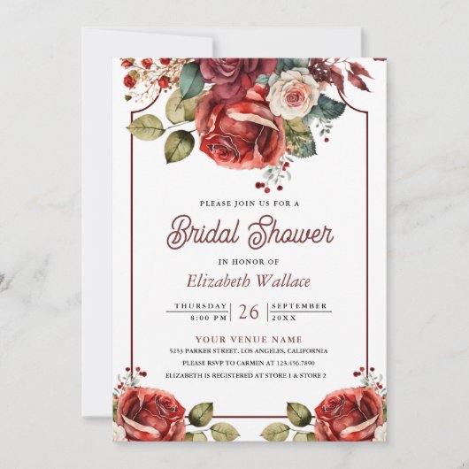 Rote Rosen Foto QR Code Brautparty Einladung (Vorderseite)