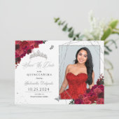Rote Rosen Fotokarte Quinceañera Save the Date Einladung (Stehend Vorderseite)