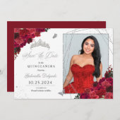 Rote Rosen Fotokarte Quinceañera Save the Date Einladung (Vorne/Hinten)