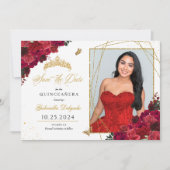 Rote Rosen Fotokarte Quinceañera Save the Date Einladung (Vorderseite)