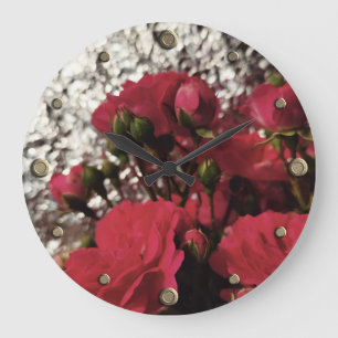 rote Rosen, frische Knospen blühen helle Folie Sil Große Wanduhr