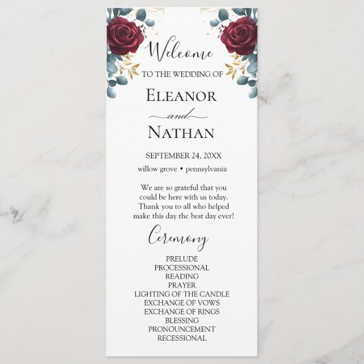 Rote Rosen Frühjahrshochzeit Programm (Vorderseite)