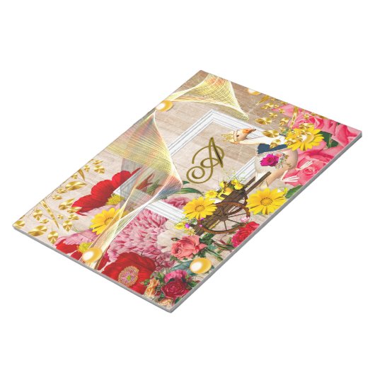 Rote Rosen für Enten und Hölzerne Beförderung Gold Notizblock (angewinkelt)