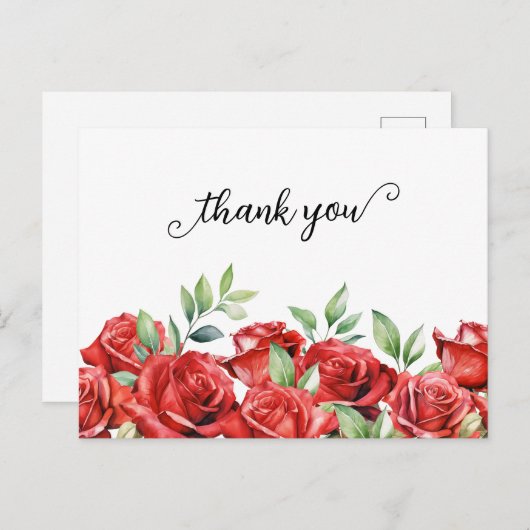 Rote Rosen für Wasserfarben - Danke Postkarte (Vorne/Hinten)