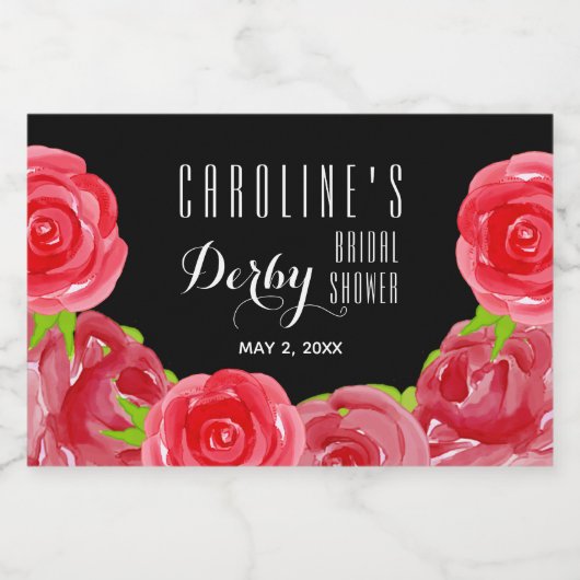 Rote Rosen für Wasserfarben Derby Brautparty Mini Schaumweinetikett (Einzelnes Label)